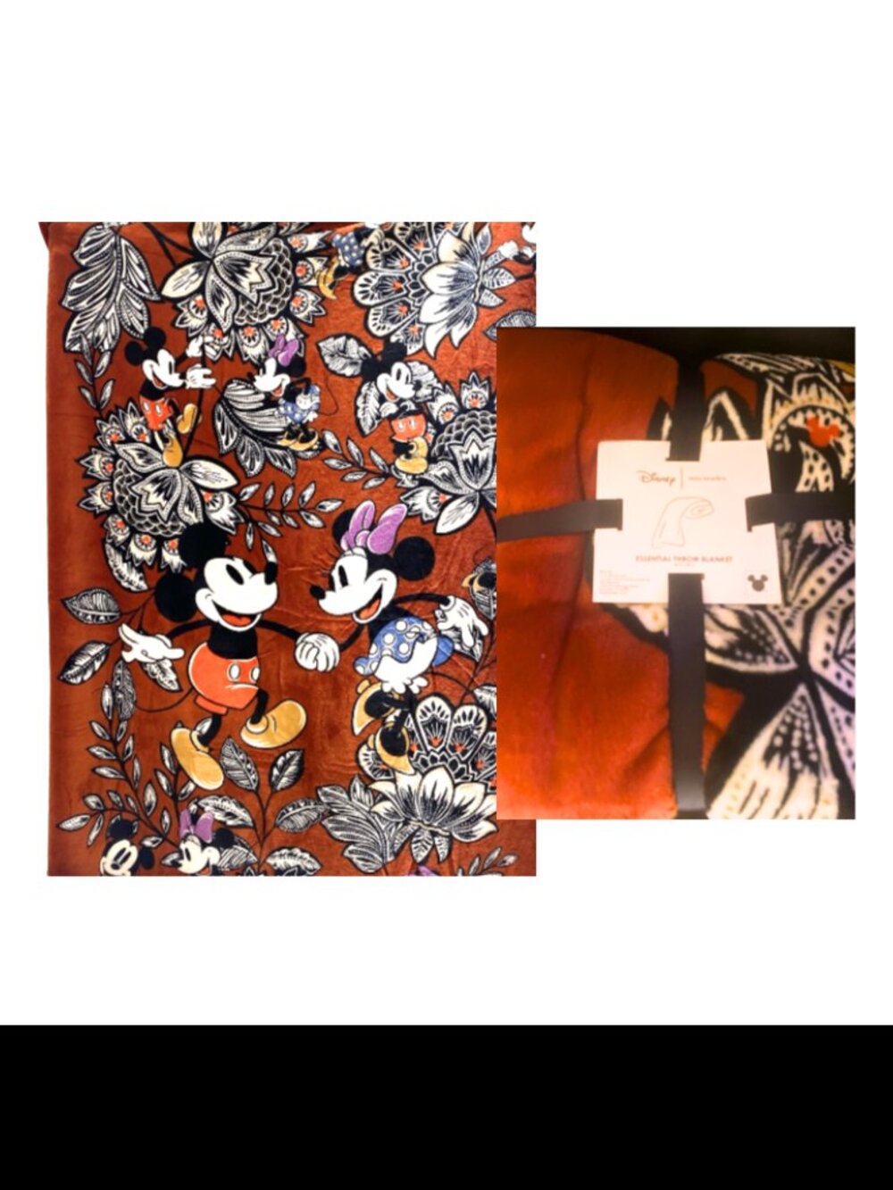 Disney + Vera Bradley Mickey Mouse Minnie Plush Throw Flirty Floral Pottery Clay